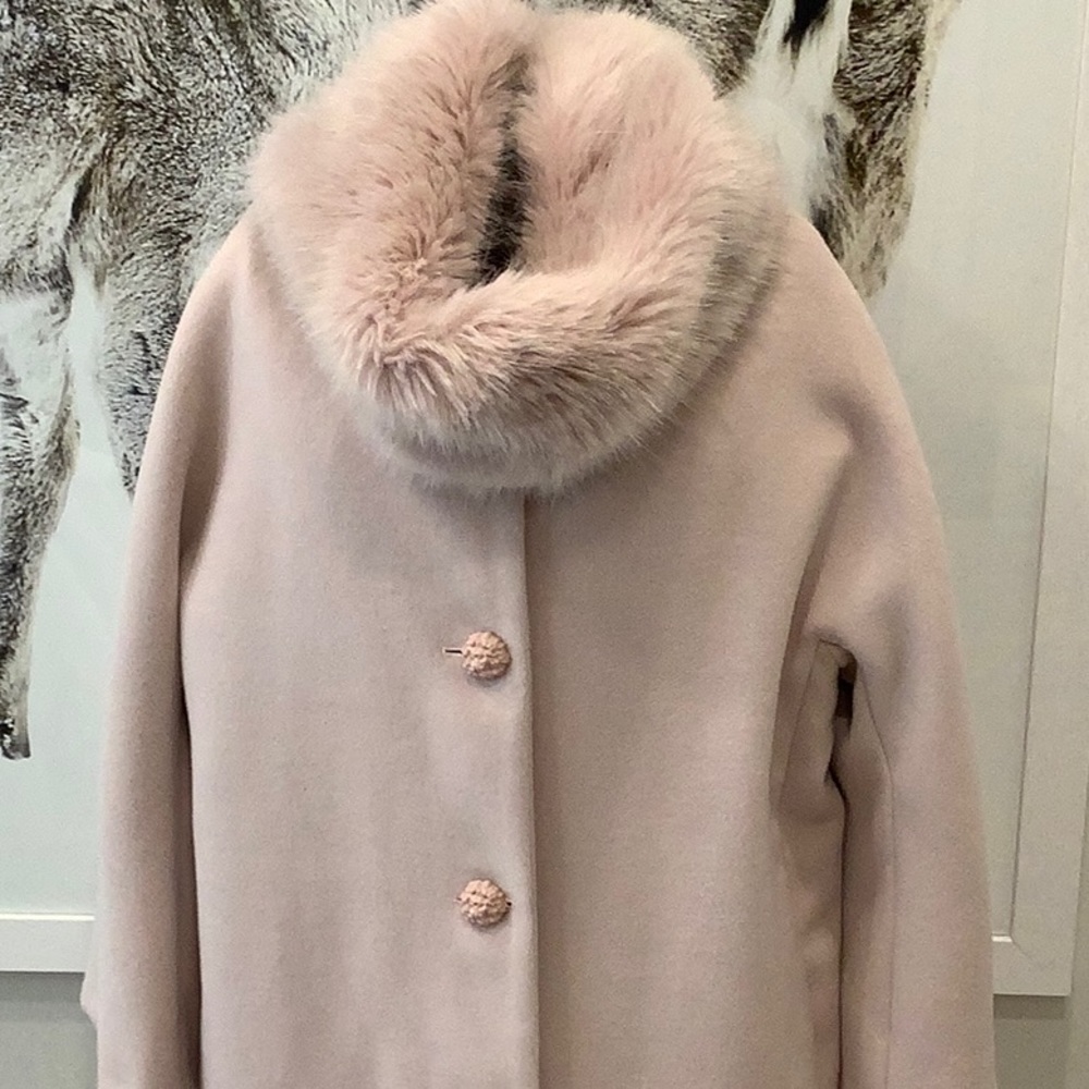 Rinascimento Blush Pink Faux-Fur Collar Pea Coat